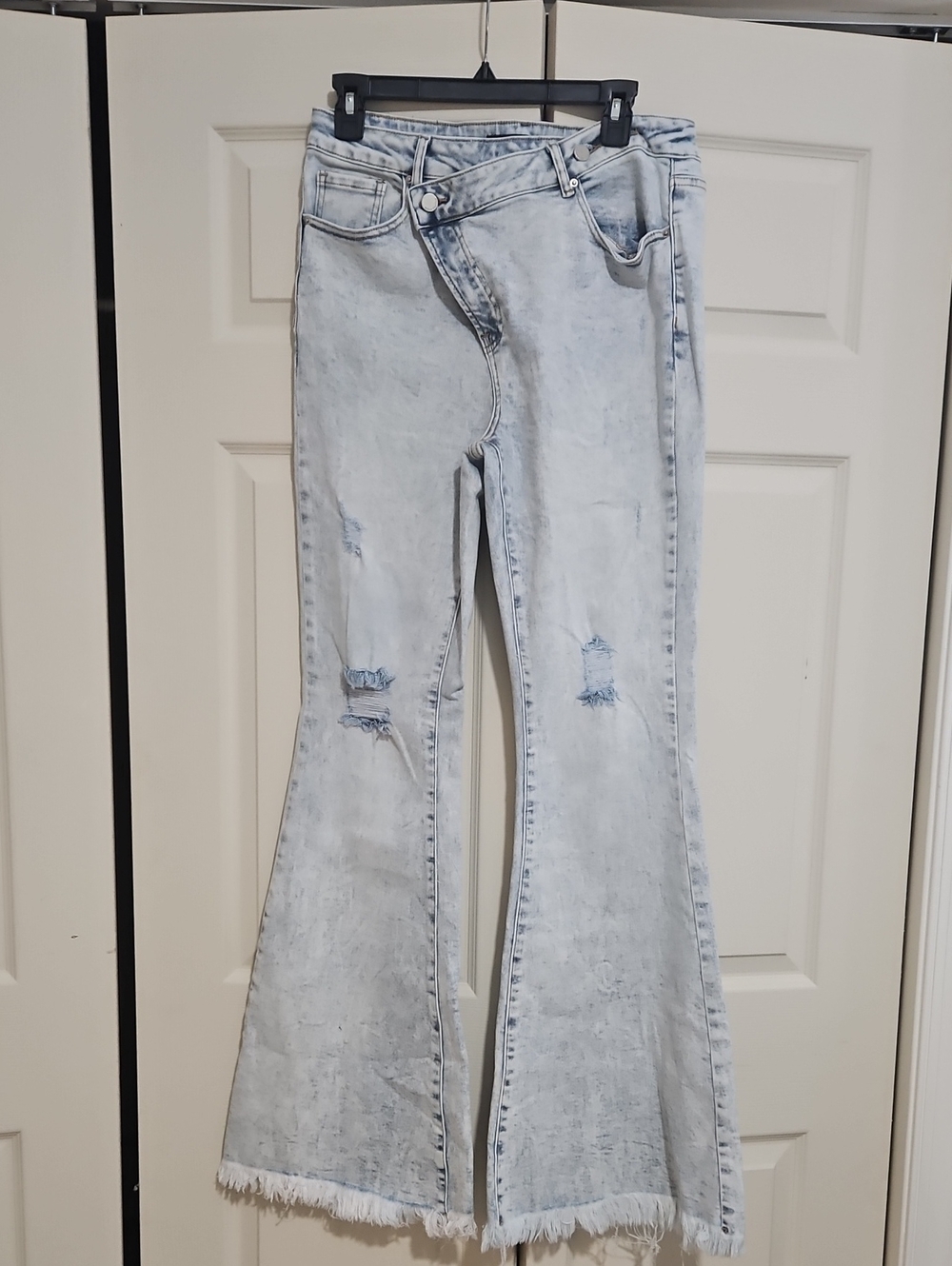 High-Rise Light Wash Distressed Flare Jeans for Women
